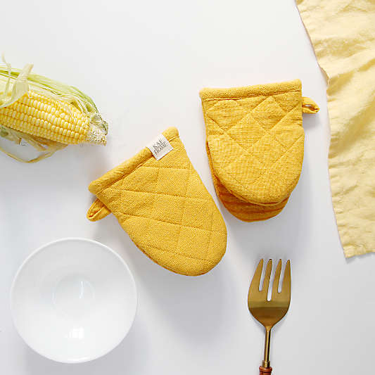 Monaco Ocher Cotton with Silicone grip Mini Mitt, Set of 2