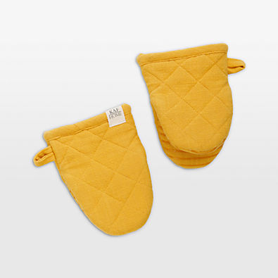 View Monaco Ocher Cotton with Silicone grip Mini Mitt, Set of 2 details