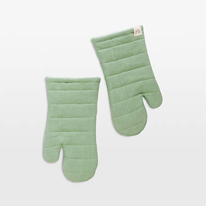 Monaco Mineral Green Quilted Cotton Oven Mitt, Set of 2