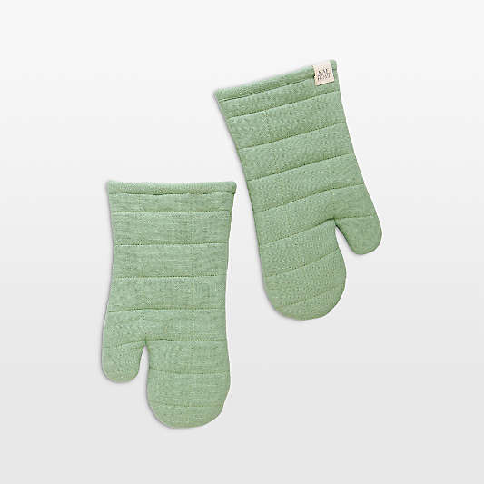 Monaco Mineral Green Quilted Cotton Oven Mitt, Set of 2