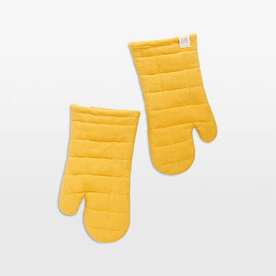 Monaco Ocher Quilted Cotton Oven Mitt, Set of 2