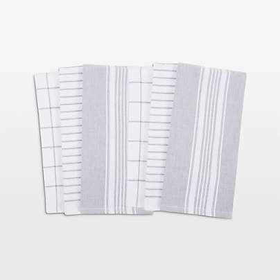 Monaco Frost Grey Cotton Terry Kitchen Towels, Set of 6