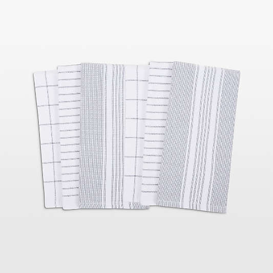 Monaco Frost Grey Cotton Terry Kitchen Towels, Set of 6