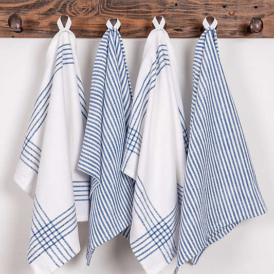 Monaco Dutch Blue Cotton Slub Kitchen Towel, Set of 4