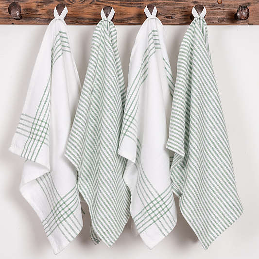 Monaco Mineral Green Cotton Slub Kitchen Towel, Set of 4