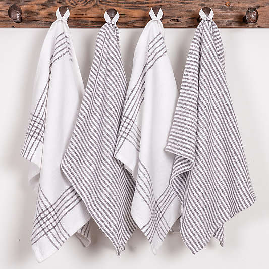 Monaco Frost Grey Cotton Slub Kitchen Towel, Set of 4