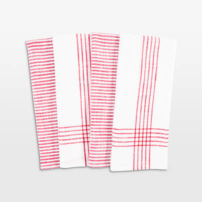 Monaco Red Cotton Slub Kitchen Towel, Set of 4