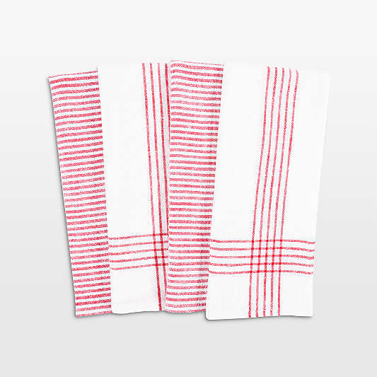 Monaco Red Cotton Slub Kitchen Towel, Set of 4