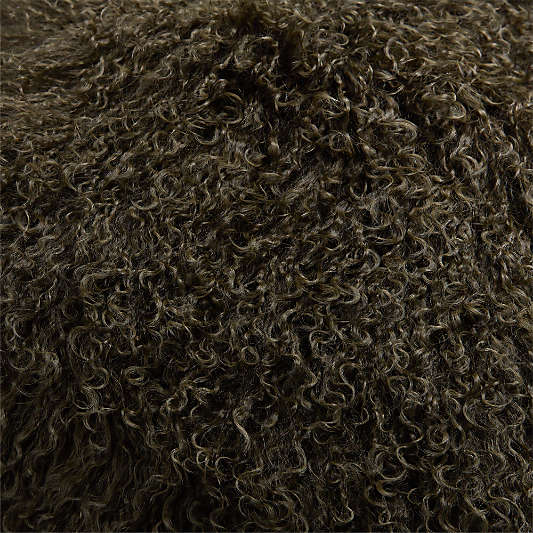 Mongolian Sheepskin 20"x20" Burnt Green Throw Pillow