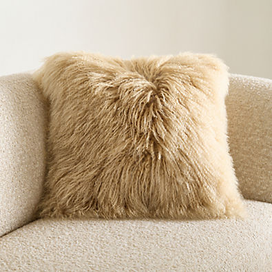 View Rye Brown Mongolian Sheepskin 20"x20" Throw Pillow with Down-Alternative Insert details