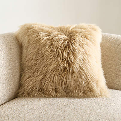 Rye Brown Mongolian Sheepskin 20"x20" Throw Pillow Cover