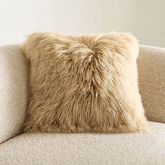 Rye Brown Mongolian Sheepskin 20"x20" Throw Pillow Cover