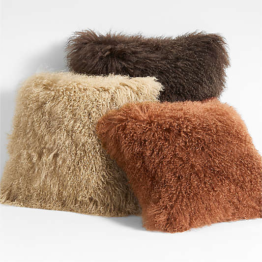 Rye Brown Mongolian Sheepskin 20"x20" Throw Pillow