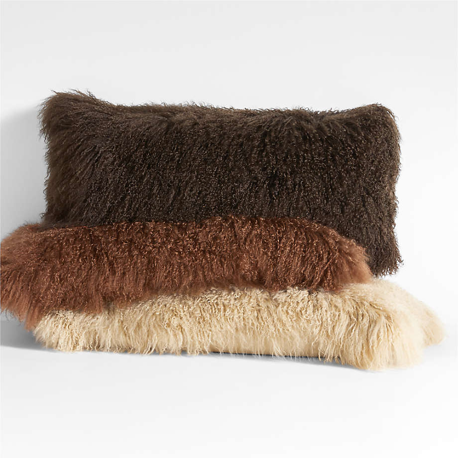 Expo Int'l Mongolian Sheep Fur Throw Pillow 16 inchx16 inch, Brown