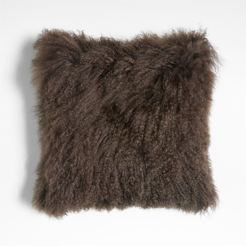 Deep Brown Mongolian Sheepskin 20"x20" Throw Pillow Cover