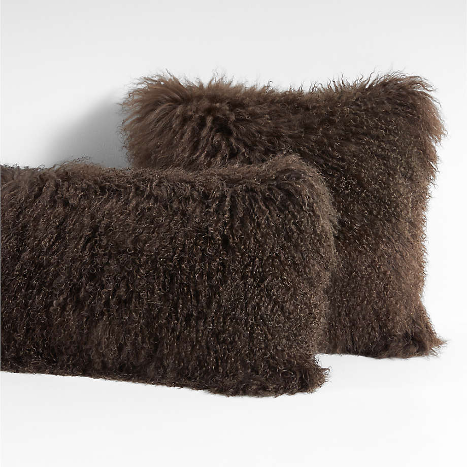 Expo Int'l Mongolian Sheep Fur Throw Pillow 16 inchx16 inch, Brown