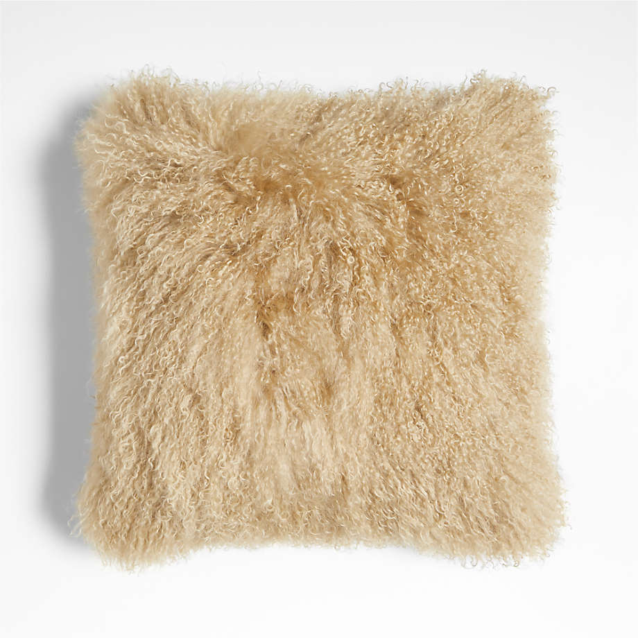 Rye Brown Mongolian Sheepskin 20"x20" Throw Pillow with Feather Insert