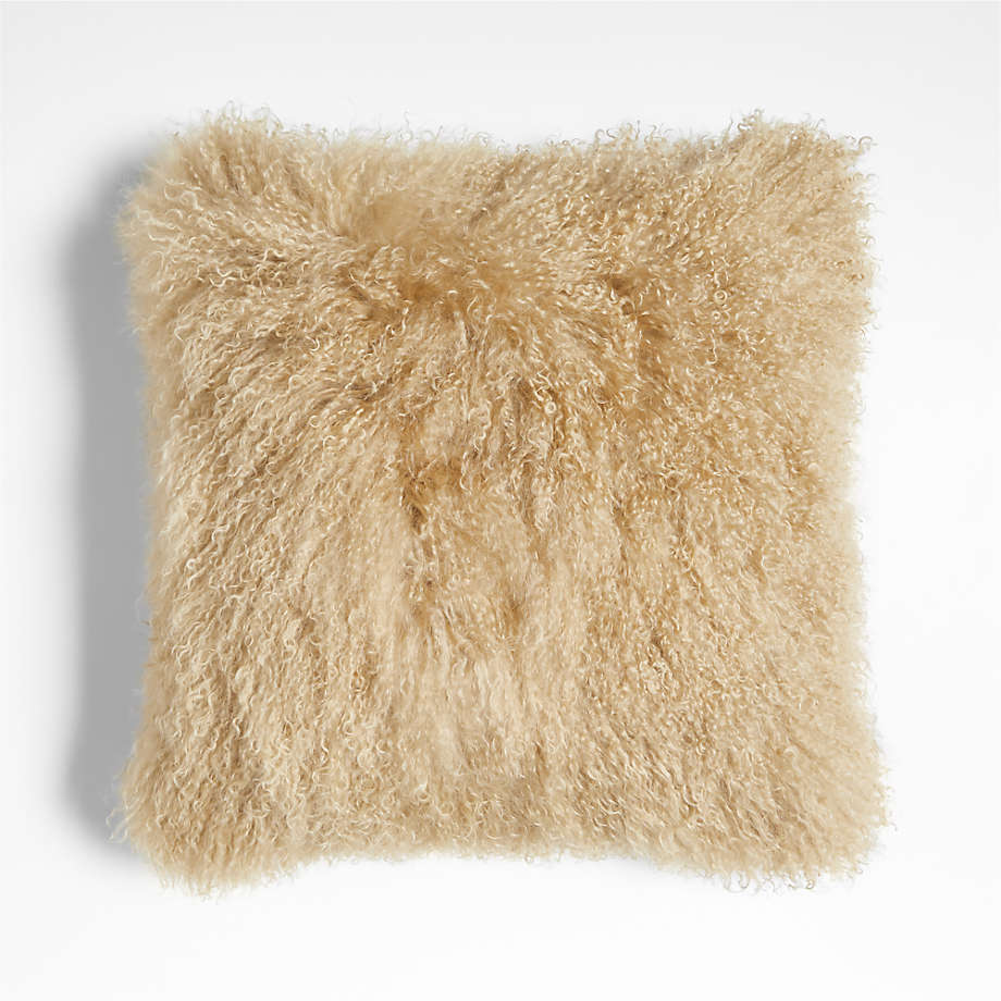 Rye Brown Mongolian Sheepskin 20"x20" Throw Pillow with Down-Alternative Insert | Crate & Barrel