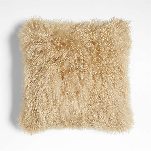 Rye Brown Mongolian Sheepskin 20"x20" Throw Pillow