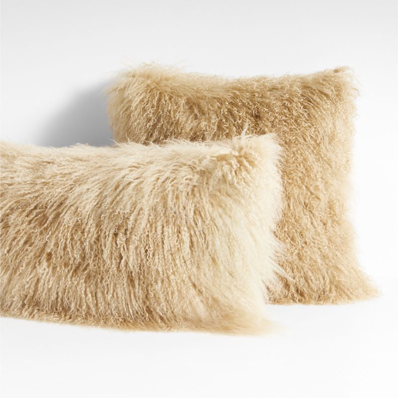 Rye Brown Mongolian Sheepskin 20"x20" Throw Pillow with Feather Insert - image 3 of 8