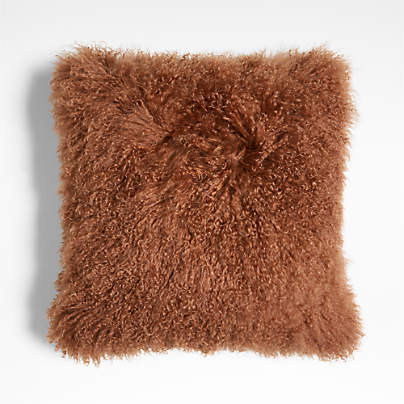 Spiced Orange Mongolian Sheepskin 20"x20" Throw Pillow Cover