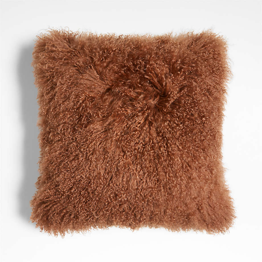Spiced Orange Mongolian Sheepskin 20"x20" Throw Pillow with Down