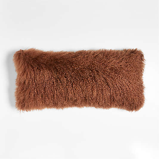 Spiced Orange Mongolian Sheepskin 36"x16" Throw Pillow Cover