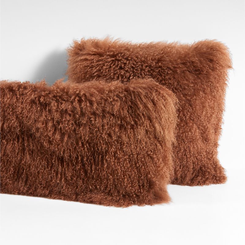 Spiced Orange Mongolian Sheepskin 20"x20" Throw Pillow with Feather Insert - image 4 of 8