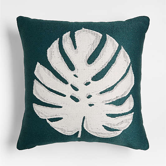 Monstera Jacquard 20"x20" Sea Green Outdoor Throw Pillow