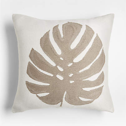 Monstera Jacquard 20"x20" Loggia Tan Outdoor Throw Pillow