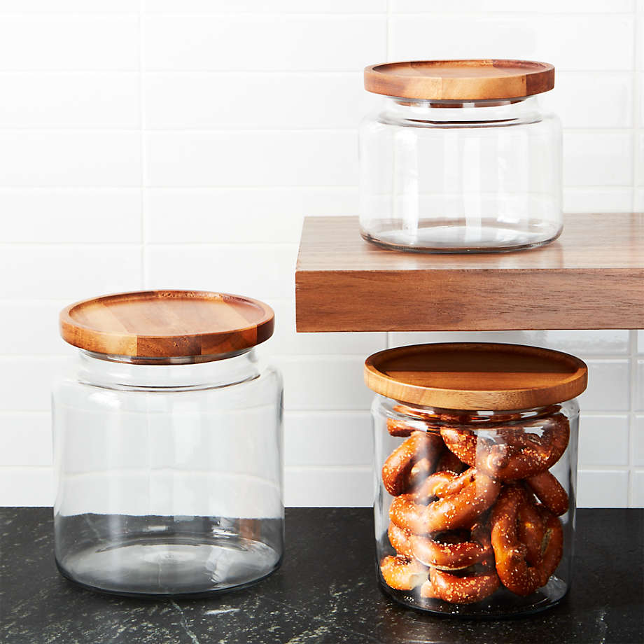 Acacia Wood & Glass Jar Set With Tray