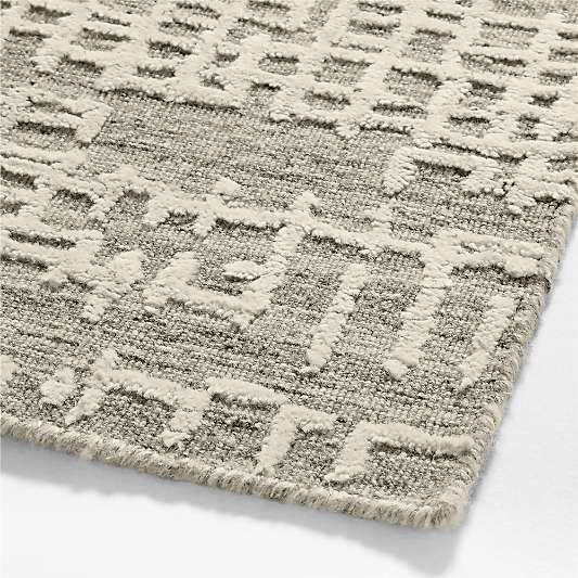 Montauban Wool-Blend Grid White and Light Grey Area Rug 6'x9'