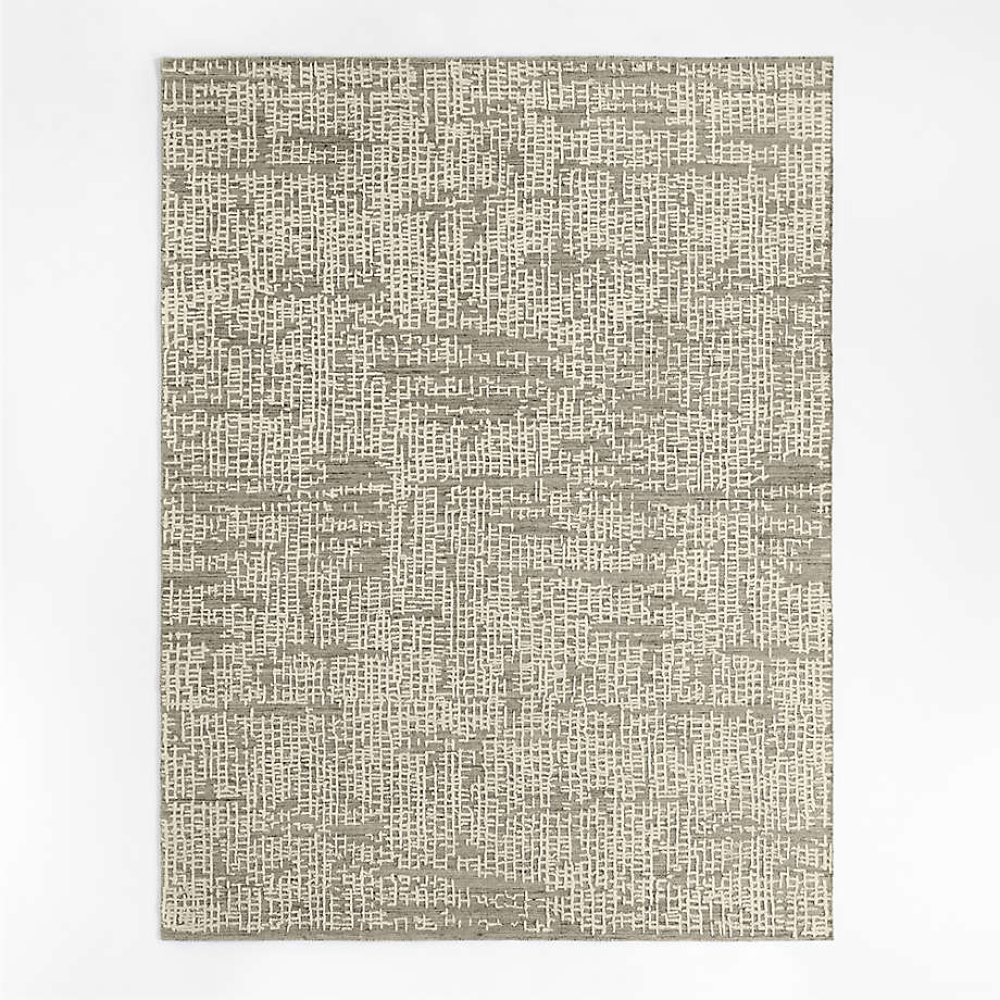 Montauban Wool-Blend Grid White and Light Grey Area Rug 6'x9' (Open Larger View)