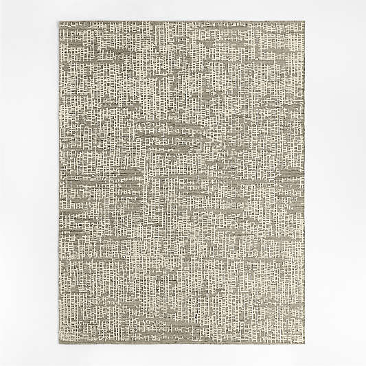 Montauban Wool-Blend Grid White and Light Grey Area Rug 6'x9'