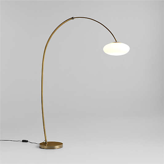 Moon Brass Arc Floor Lamp with Glass Shade