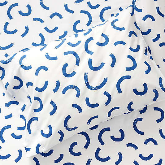 Moonbeam Kids Organic Patterned Cobalt & White Pillowcase