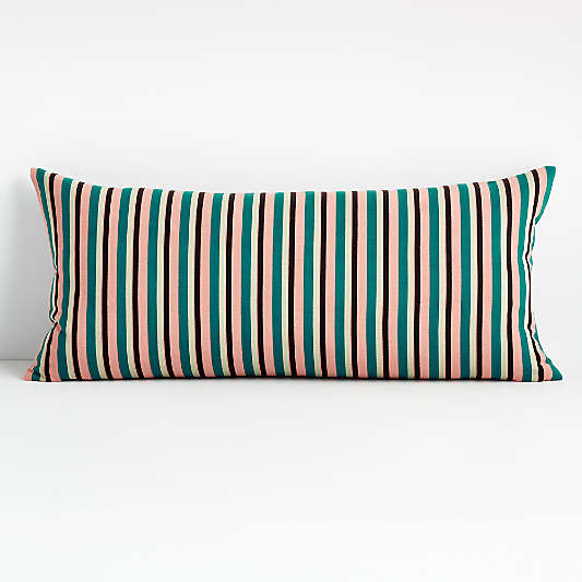 Moreau Teal 36"x16" Striped Pillow with Feather Insert