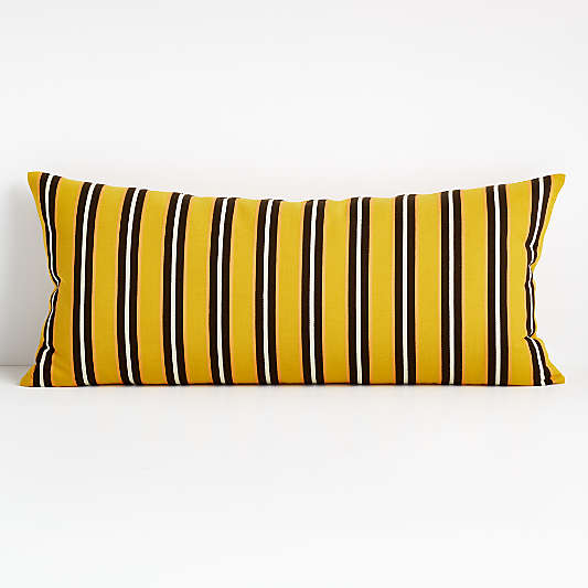 Moreau Yellow 36"x16" Striped Pillow with Feather Insert