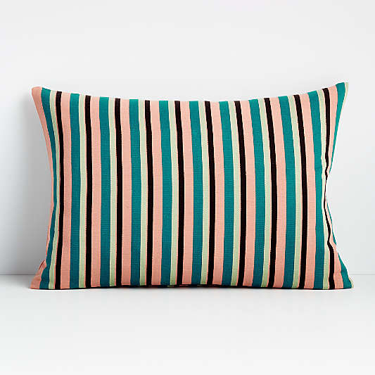 Moreau Teal 22"x15" Striped Throw Pillow Cover