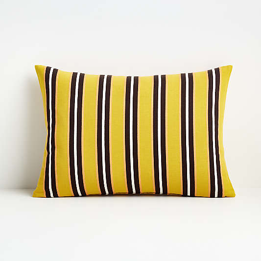 Moreau Yellow 22"x15" Striped Pillow with Feather Insert