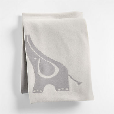 View Moremi Reversible Grey Elephant Cashmere Blend Baby Stroller Blanket details