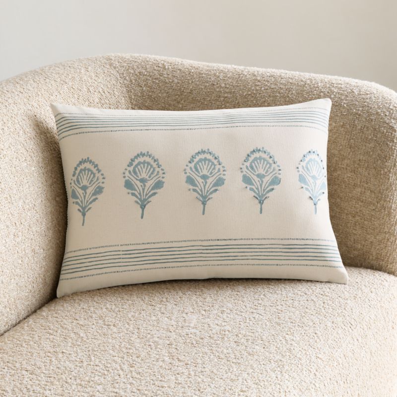 Viewing product image Morgan Organic Cotton 22"x15" Mist Blue Reversible Hand Printed Throw Pillow Cover - image 1 of 5