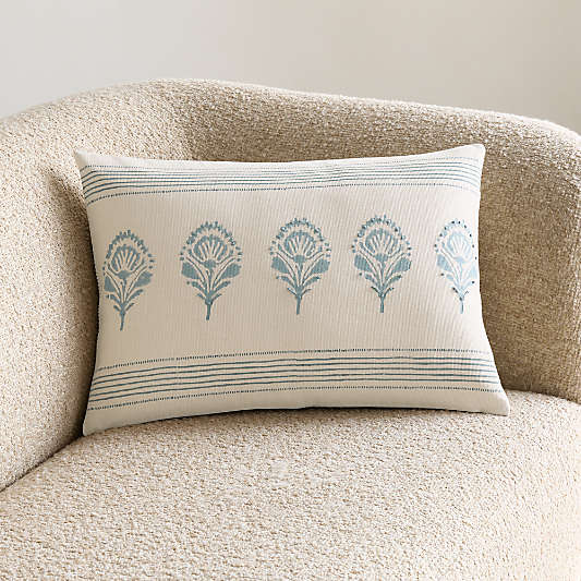 Morgan Organic Cotton 22"x15" Mist Blue Reversible Hand Printed Throw Pillow Cover
