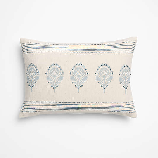 Morgan Organic Cotton 22"x15" Mist Blue Reversible Hand Printed Throw Pillow Cover