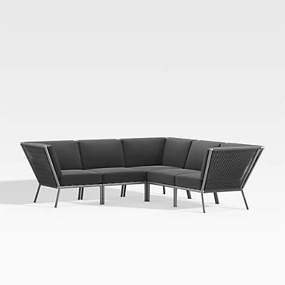 Morocco Graphite 5 Piece L Shaped Outdoor Patio Sectional Sofa With Charcoal Sunbrella Cushions Reviews Crate Barrel - Outdoor Furniture Sunbrella Sectional