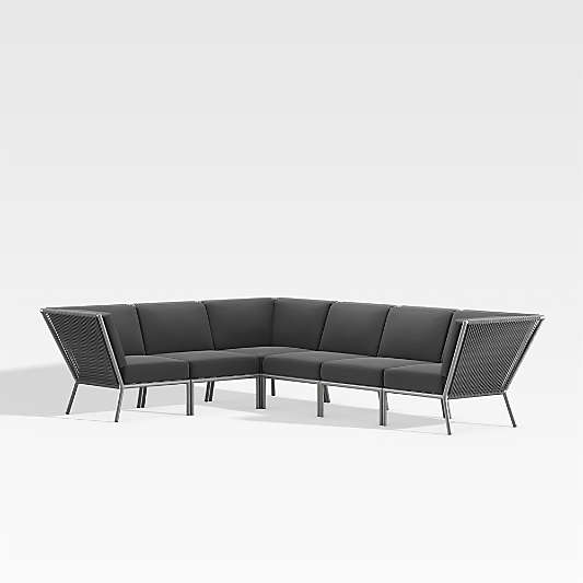 Morocco Graphite 6-Piece Sectional with Charcoal Sunbrella ® Cushions (3 Armless Chairs, 3 Corner Chairs)