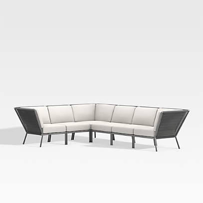 Morocco Graphite 6 Piece L Shaped Outdoor Patio Sectional Sofa With White Sunbrella Cushions Reviews Crate Barrel - Outdoor Furniture Sunbrella Sectional