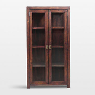 View Morris 36" Chocolate Brown Wood and Glass Bookcase Cabinet details