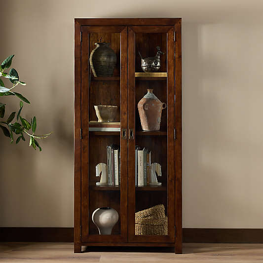 Morris 36" Chocolate Brown Wood and Glass Bookcase Cabinet