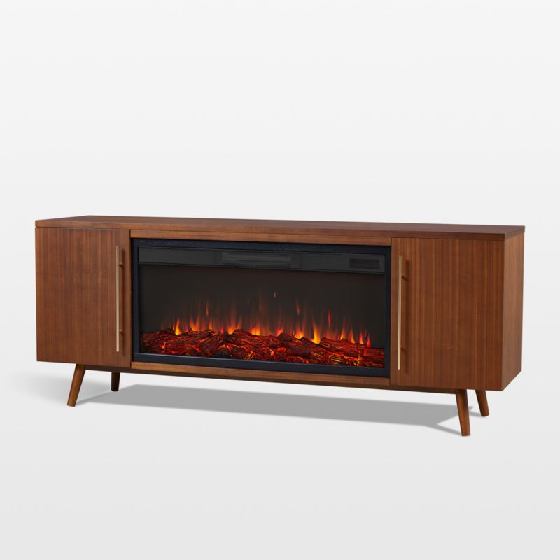 Mid century modern tv deals stand with fireplace